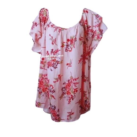 Terra Sky Blouse Tunic Women’s 2X (20W-22W) Pink Floral Print Drop Shoulder - Picture 5 of 7
